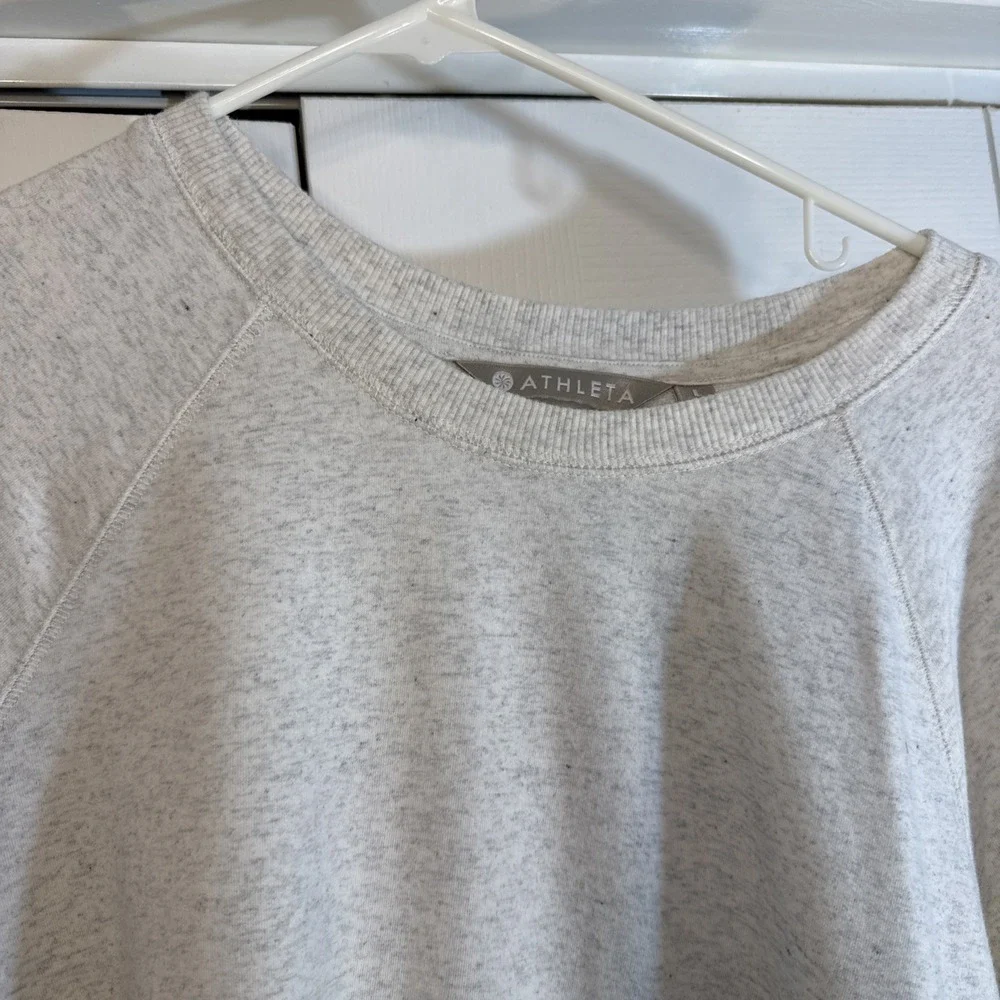 Athleta Criss Cross Speckled White Long Sleeve Sweatshirt Pullover Large Soft - Picture 4 of 8